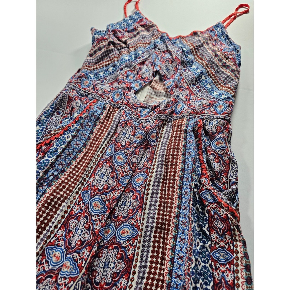 Shinestar Boho Jumpsuit Women's‎ Medium Blue Red Cutout Wide Leg